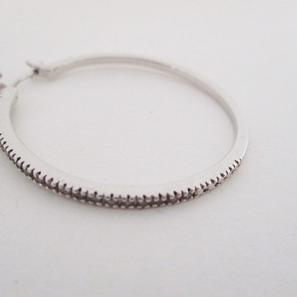 Macy's Diamonds Out Sterling Silver Hoops - Picture 3 of 6